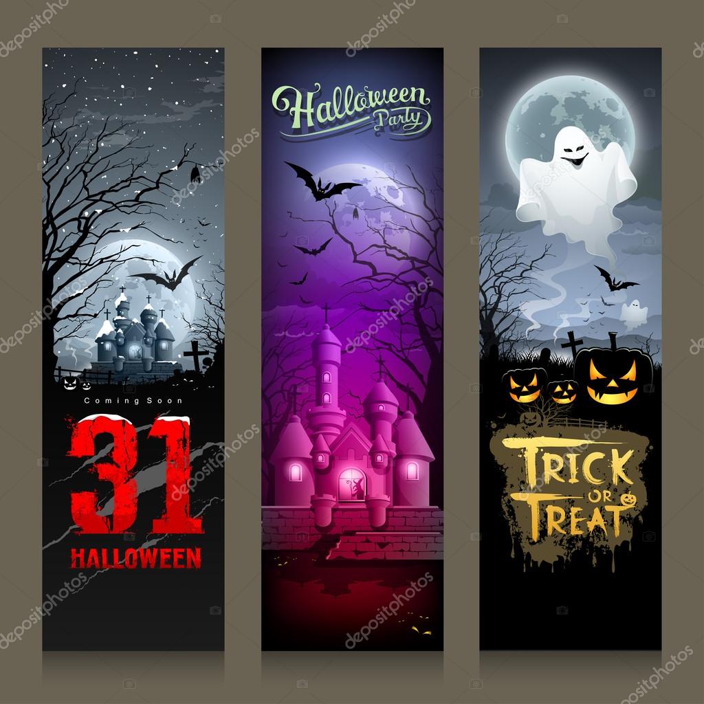 Happy Halloween collections banner vertical design background, vector illustrations
