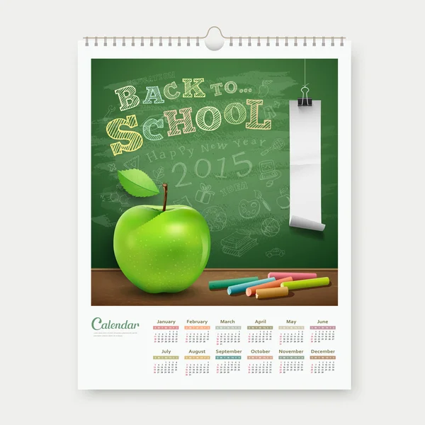 Kalender 2015 terug naar school conceptontwerp — Stockvector