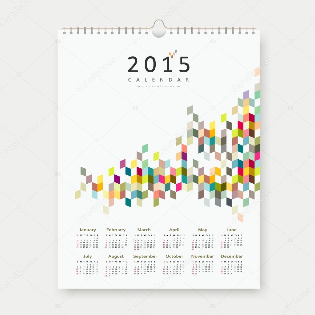 Calendar 2015, colorful geometric template design background