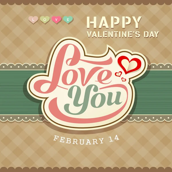 Valentines day message love you banner on brown fabric background — Stock Vector