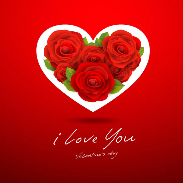 红玫瑰白心在红色背景上情人节快乐 — 图库矢量图片