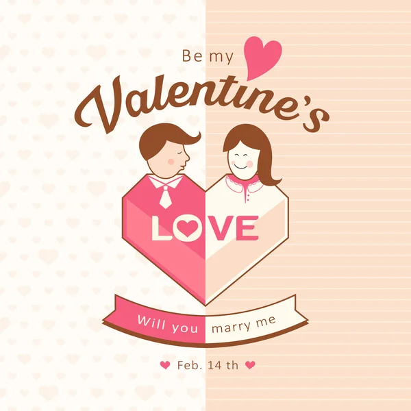 Happy Valentine's day man en vrouw hou van harten ontwerp — Stockvector