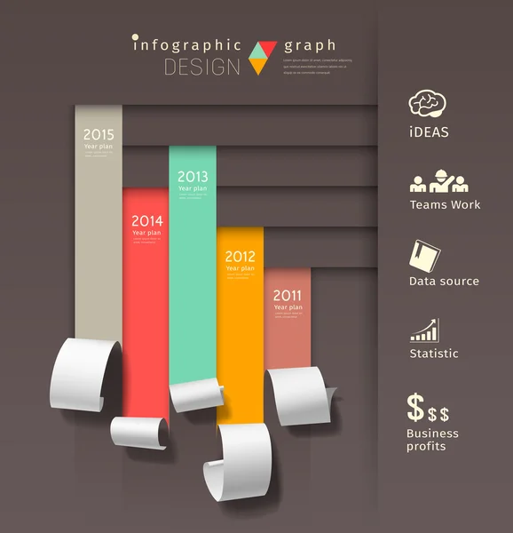 Zeigen Sie bunte Papierrolle Infografik Graph Business Design — Stockvektor