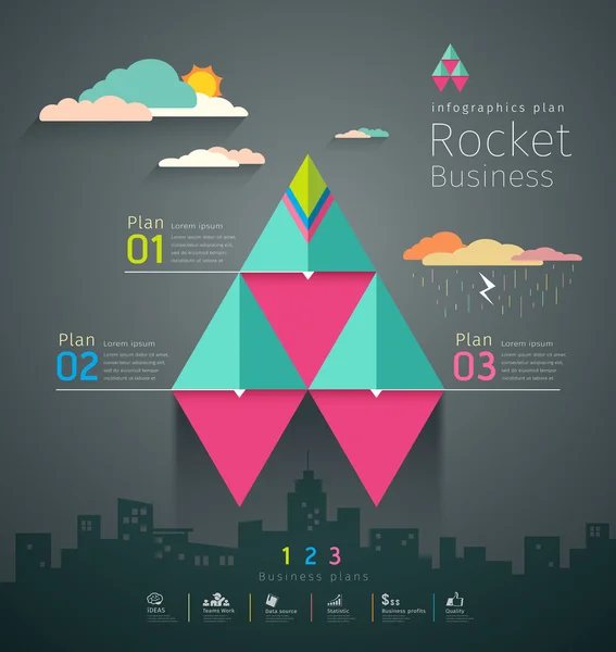 Info grafic de afaceri triunghi rachete plan de proiectare șablon — Vector de stoc