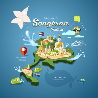 Uçurtma, pagoda kum tasarım ile Tayland Songkran Festivali