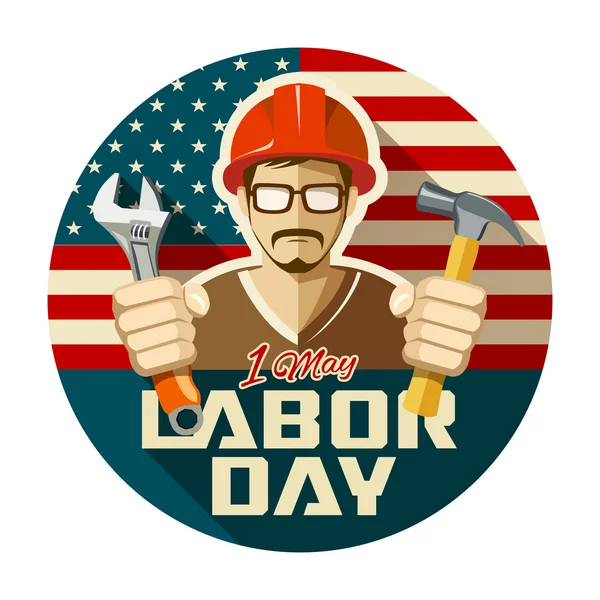 Labor day, construction tools on a hand concept — Stok Vektör