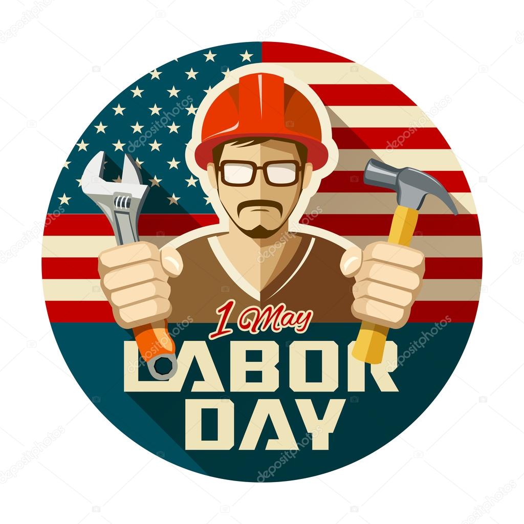 Labor day, construction tools on a hand concept
