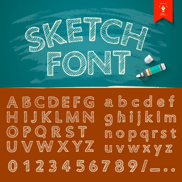 Hand drawn sketch alphabet and numbers collections — Stock Vector