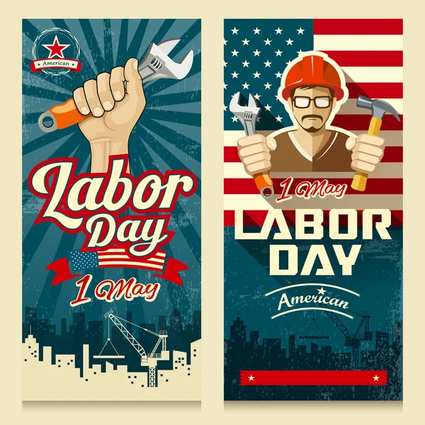 Happy Labor day amerikanska banner samlingar — Stock vektor