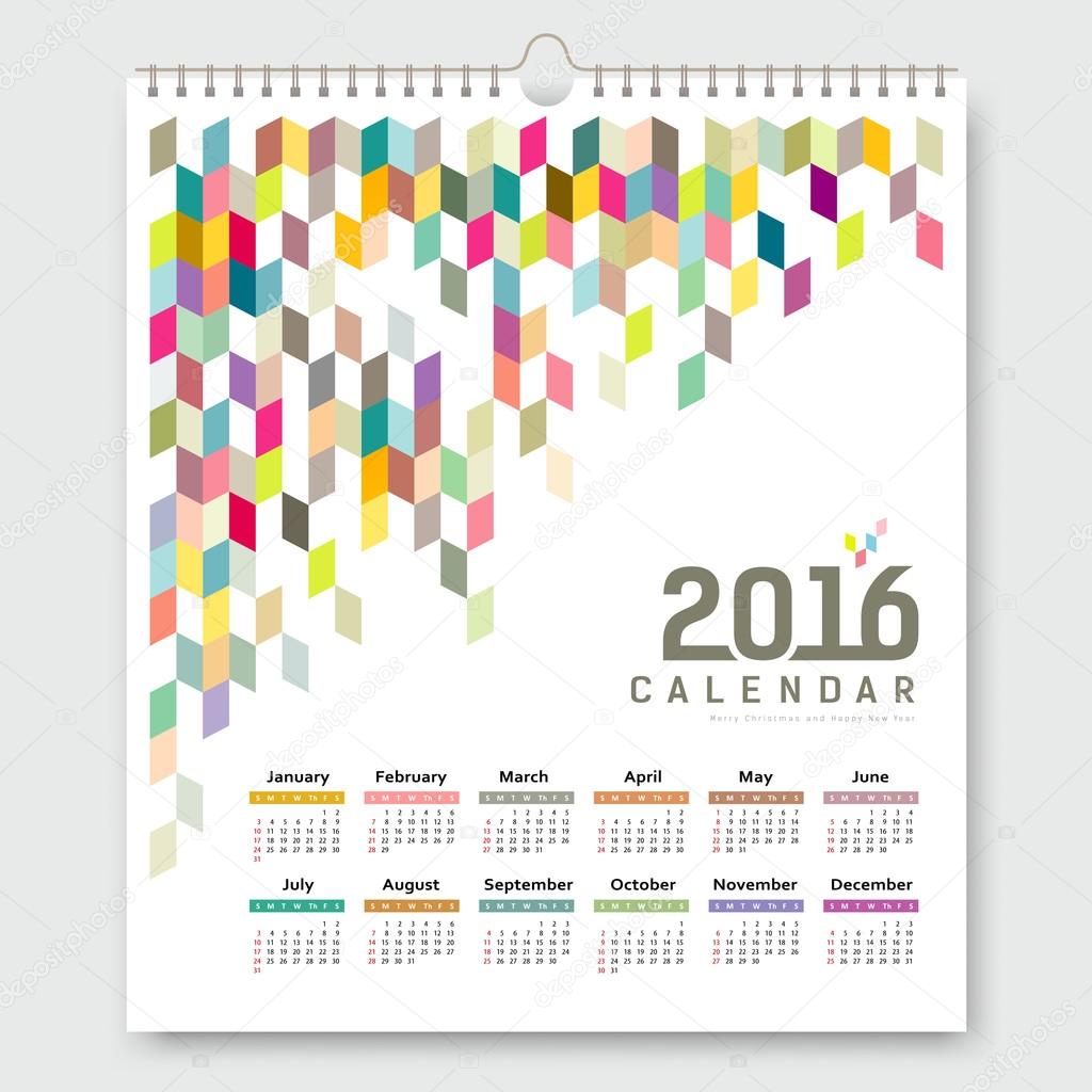 Calendar 2016, colorful geometric design