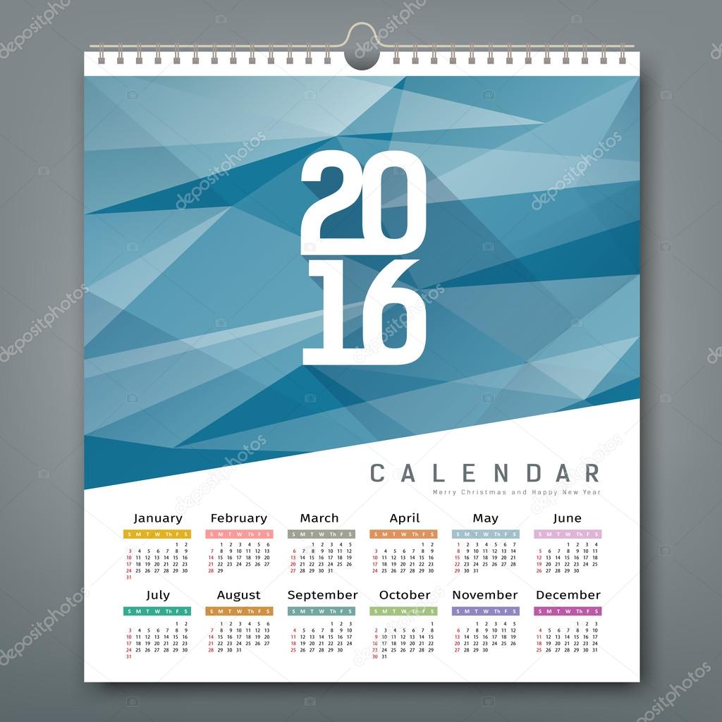 Calendar 2016, triangles geometric blue background