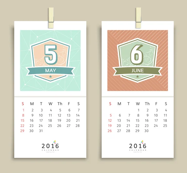 Calendrier Mai et Juin 2016 design — Image vectorielle