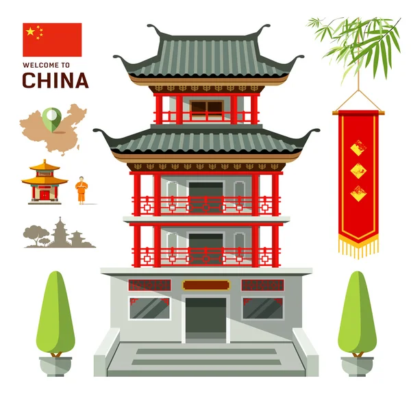 矢量中国建筑的旅行设计背景 — 图库矢量图片