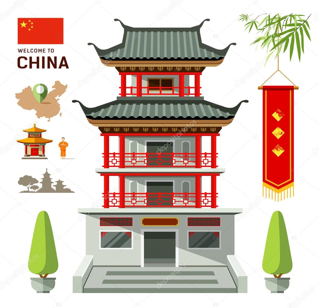 Vector Building of China travel design background