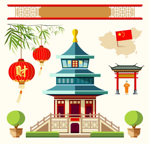 Vector Edificios de diseño colecciones de estilo de China — Archivo Imágenes Vectoriales