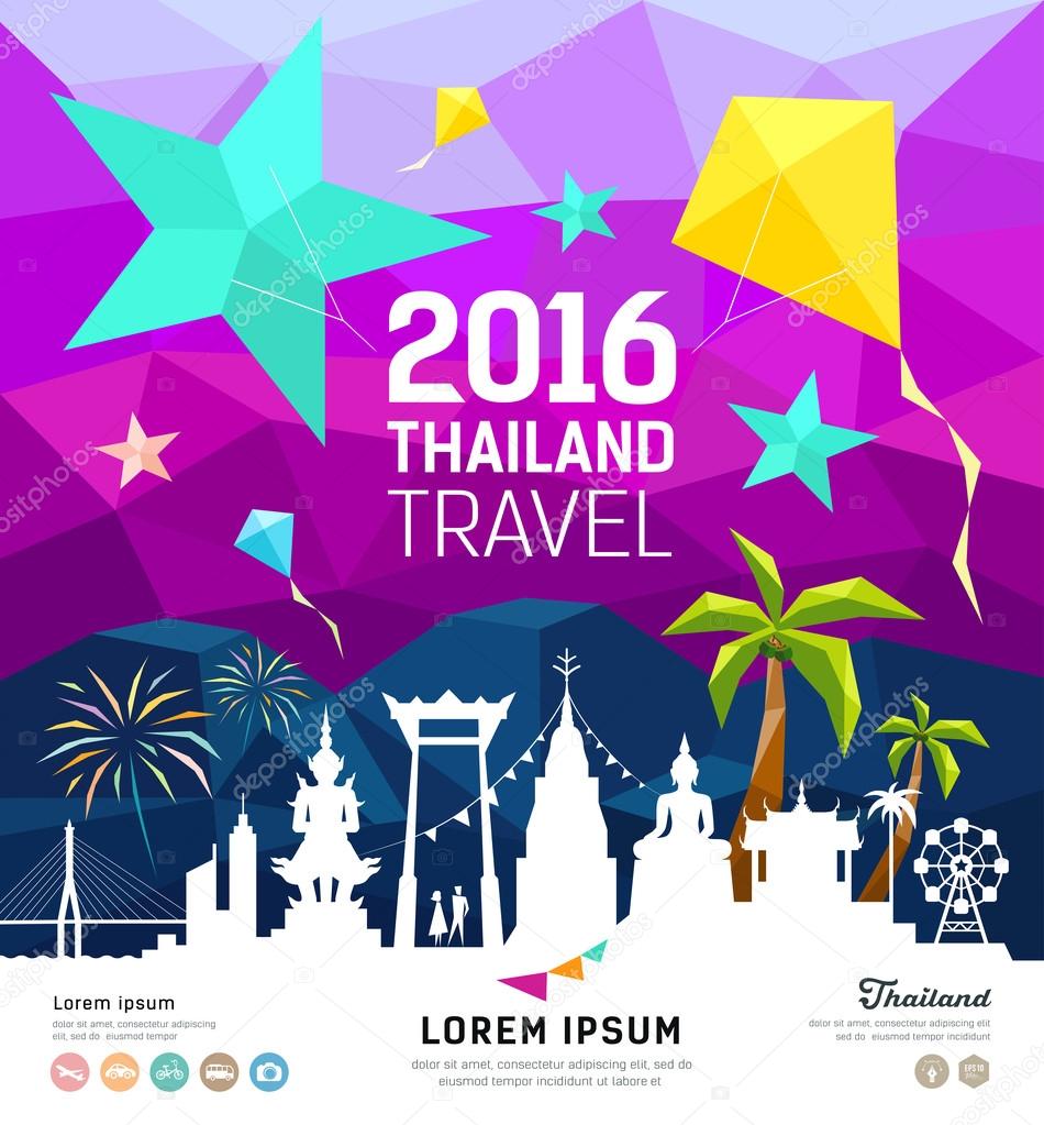Travel Thailand new year with silhouette landmark geometric design