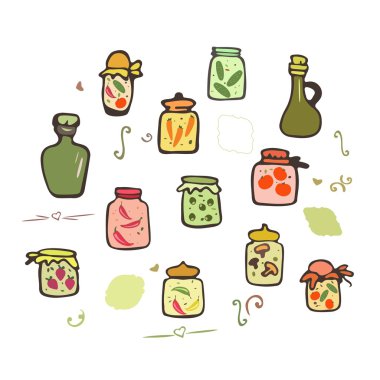 Doodle kavanoz vektör set