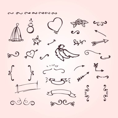 Süslü ok çerçeve kalp çiçek unsurları doodle.