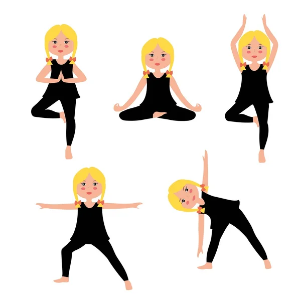 Juego de vectores de yoga infantil — Vector de stock