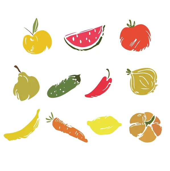 Conjunto de garabatos de frutas y verduras — Archivo Imágenes Vectoriales