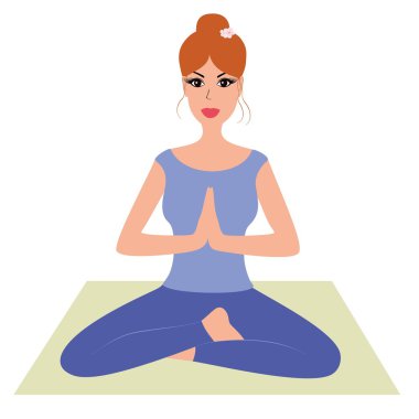Güzel kadın pratik yoga, namaste poz vektör çizim. Sevimli kız pratik meditasyon