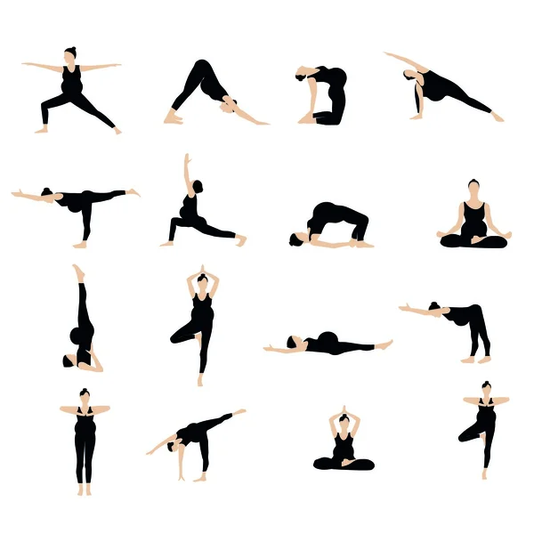 Yoga houdingen silhouet set. — Stockvector