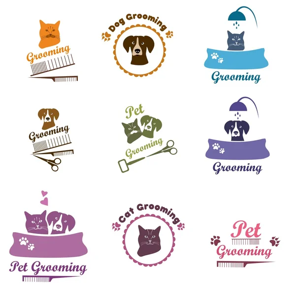 Set logo toelettatura animali domestici — Vettoriale Stock