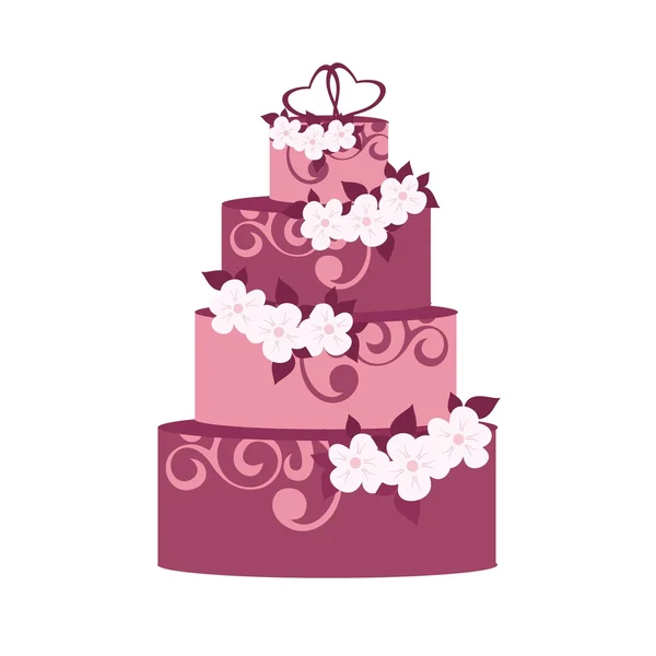 Pastel de boda con flores de decoración — Vector de stock