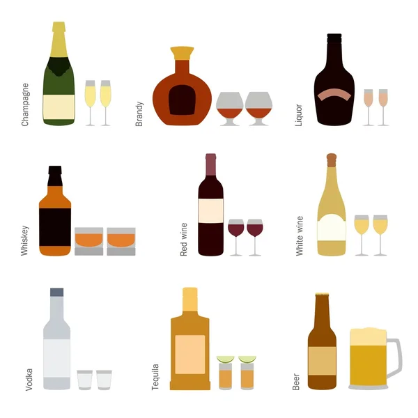 Векторний набір пляшок алкоголю в окулярах — стоковий вектор