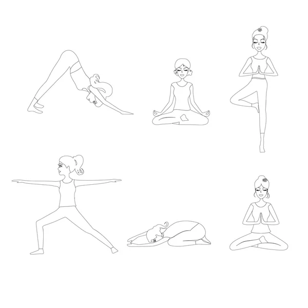 Kontur yoga kvinnan set. — Stock vektor