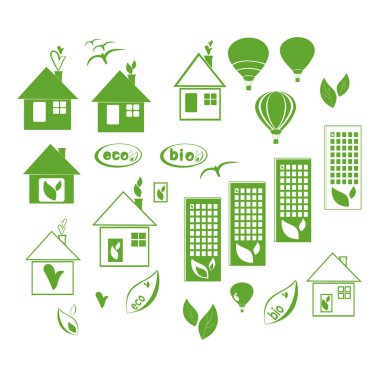 Beyaz arka plan üzerinde vektör Eko Icons set.