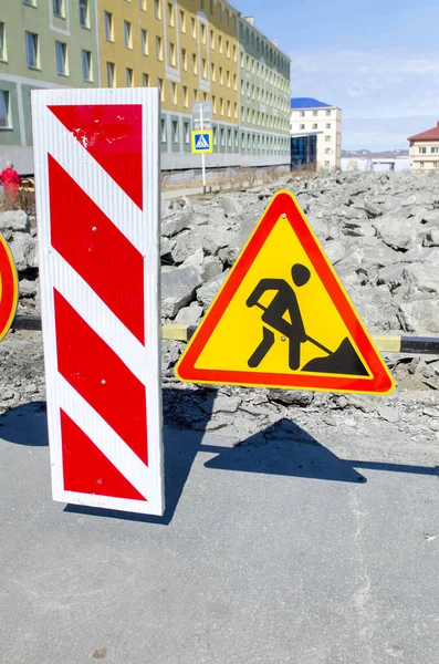 Road Signs Construction Site — Stock Photo, Image