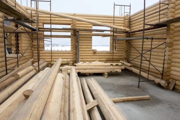 Výstavba Dřevěného Domu Interiér — Stock fotografie
