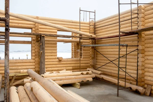 Výstavba Dřevěného Domu Interiér — Stock fotografie