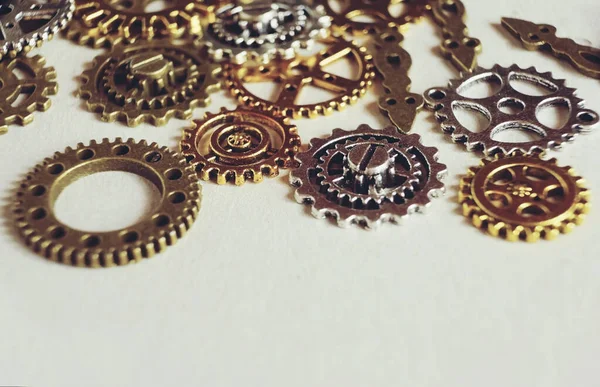 Steampunk Ancient Macro Machinery Made Bronze Silver Gold Gears Beige — Stock Photo, Image