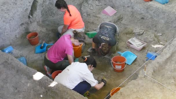 Excavación arqueológica bajo tierra . — Vídeos de Stock