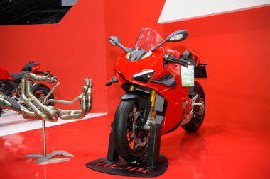 Ducati Panigale V4 Motorsikletler 41. BANGKOK Uluslararası MOTOR Şovu 2020 'de 14 Temmuz 2020' de Tayland, Nonthaburi 'de sergileniyor..