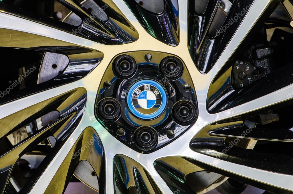 NONTHABURI - NOVEMBER 28: Logo of BMW on wheels in display at Thailand International Motor Expo 2014 on November 28, 2014 in Nonthaburi, Thailand.