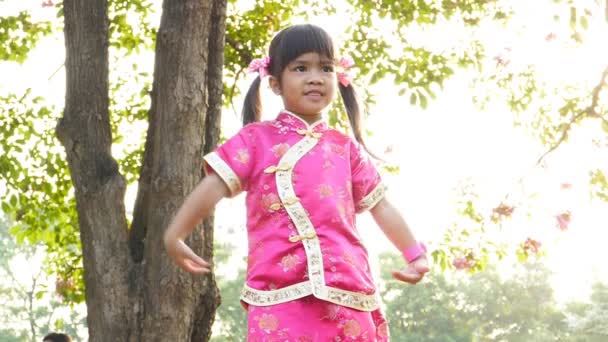 Little Asian girl playing in a park. — Stock Video