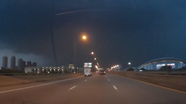 Lightning and storm when driving on the expressway. — Stock Video