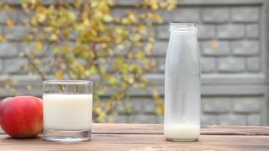 Kedi sütle masaya tırmandı. Kedi yemek arıyor.