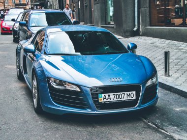 Kiev, Ukraine - August 25, 2010: Blue Audi R8 parked in the city