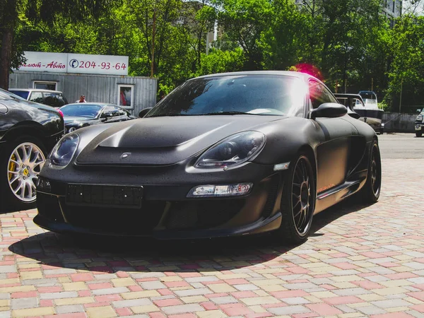 Kiev Ukraine May 2011 Black Supercar Porsche 911 Turbo Gemballa — Stock Photo, Image