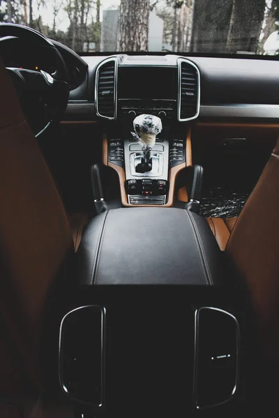 Kiew Ukraine April 2015 Porsche Cayenne Auto Interieur Luxus Service — Stockfoto