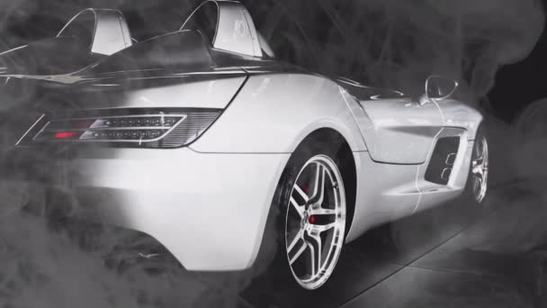 2011年8月21日 Mercedes Benz Slr Mclaren Stirling Moss与烟雾 在黑暗中的豪华专用车 — 图库视频影像