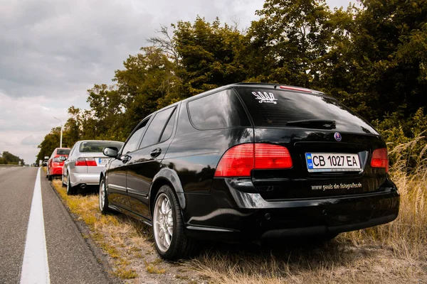 Czernihów Ukraina Lipca 2021 Saab Samochody Drodze Czarny Samochód Saab — Zdjęcie stockowe