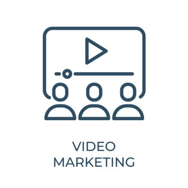 Düzenlenebilir video pazarlama ince vektör çizgisi simgesi. Arama motoru optimizasyon taslak vektör simgesi. Vektör grafikleri