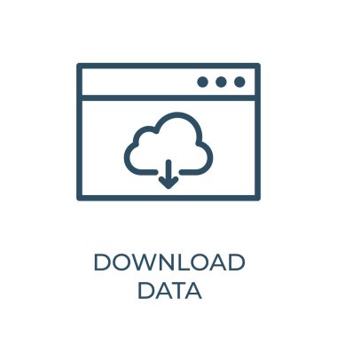 Veri Bulutu İndirilebilir İndirilebilir İnce Çizgi Çizgisi simgesi. Arama motoru optimizasyon taslak vektör simgesi. Vektör grafikleri