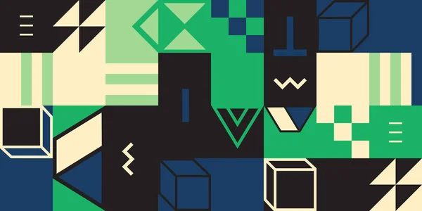 Retro renkli geometrik şekiller. Soyut desen, yuvarlak şekiller, keskin açılar, zıt renkler. Kübizm, Yapıcılık ve Üstünlük. Vektör renkli moda illüstrasyonu.