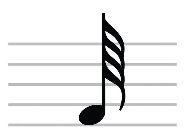 Black Flat Isolated Musical Symbol Hemidemiquaver Fourth Note — 스톡 벡터